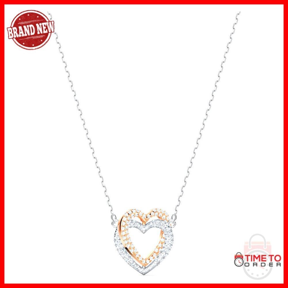 Infinity Heart Pendant Necklace, Rose Gold Rhodium Tone, Clear Crystals, 14.5"